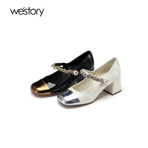 westory2023春季新款粗跟钻扣法式复古玛丽珍女单鞋55371 商品图0