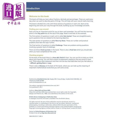 【中商原版】Fractions Decimals & Percentages 6 英国Schofield小学教辅 分数小数和百分比 6年级 英文原版幼小数学学习教辅 商品图1
