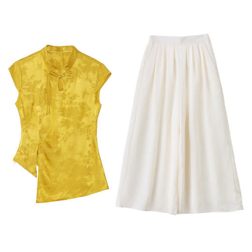 新中式国风套装裤夏装洋气优雅改良立领提花上衣+阔腿裤两件套HR-AQHUI66682 商品图4