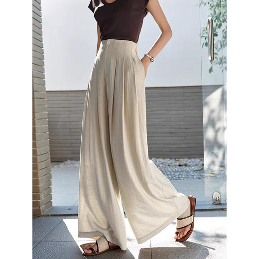 亚麻高腰直筒阔腿裤女夏季垂坠感拖地裤宽松慵懒休闲裤   TQ762 商品图1