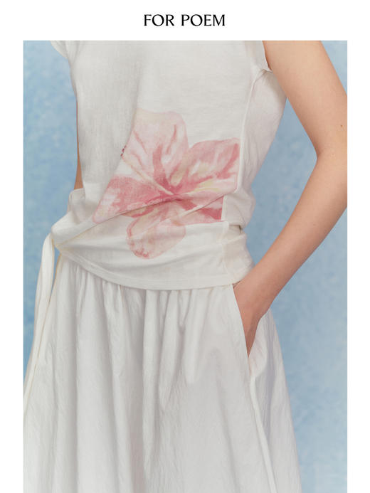 ForPoem 现货 25/SS原创设计亚麻棉休闲绑带短袖上衣T恤 商品图4