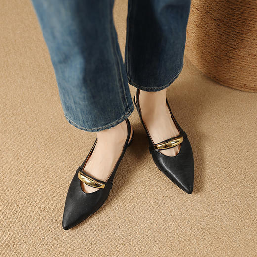 【预售5天】法式包头凉鞋女新款夏真皮尖头浅口后绊带低跟气质女鞋LG&627-1226 商品图4