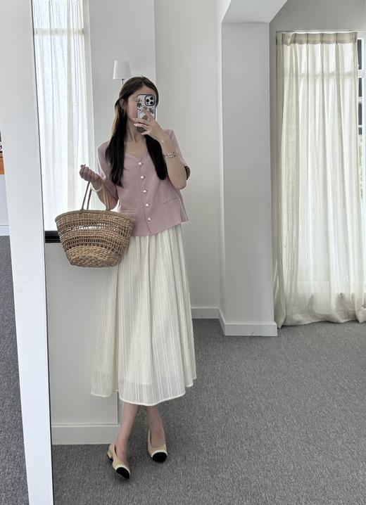 巴黎漫步｜气质有迹可循 精致优雅珍珠单排扣小香风格短袖衬衫 粉色 商品图3