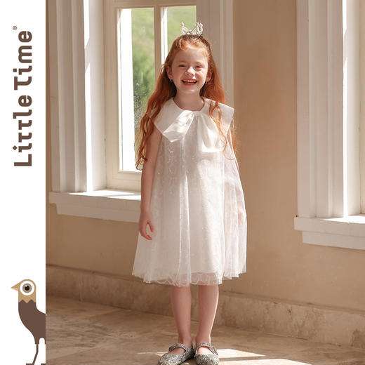 littletime女童连衣裙2025夏新款儿童洋气时尚蝴蝶结公主裙礼服裙 商品图1