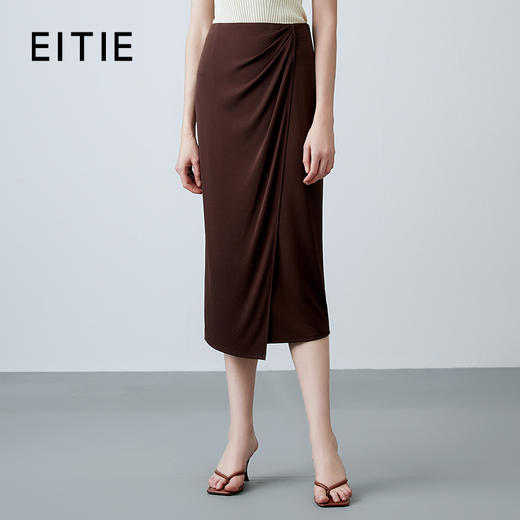 EITIE爱特爱夏季新款气质高级感提褶高腰显瘦半身裙7806513 商品图0