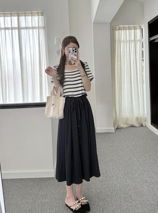 随身携带我的风景｜简约通勤 拼接收腰设计连衣裙 面料自带天然棉籽壳 藏青色 商品图0