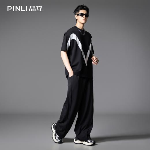 PINLI品立2025夏季新款黑白撞色拼接T恤设计感宽松休闲男短袖上衣B252111083 商品图1