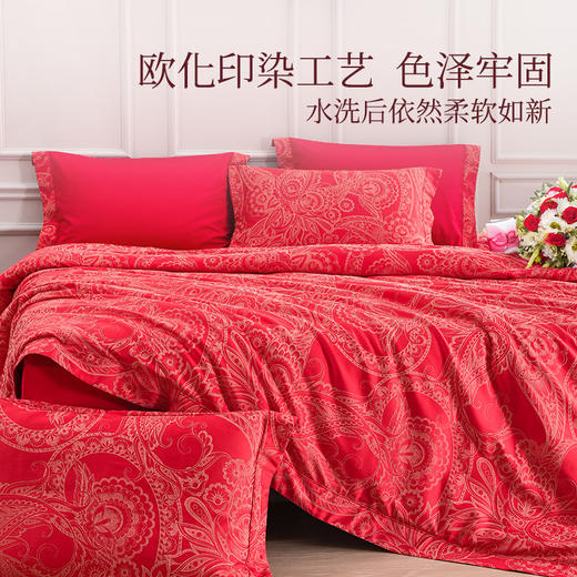 2025年春季新款雅芳婷精梳棉婚庆五件套床笠款新中式刺绣被套套件 商品图4