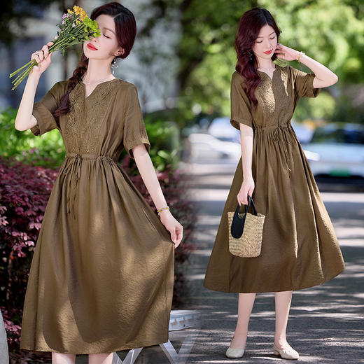 高级感刺绣V领天丝棉麻连衣裙MY2597 商品图2