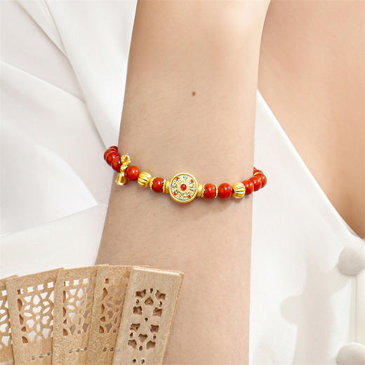 足金八宝罗盘手链 南红玛瑙足金南瓜珠六字箴言手串手链【按克计价黄金3】MEMORA诗普琳GB307101 商品图2