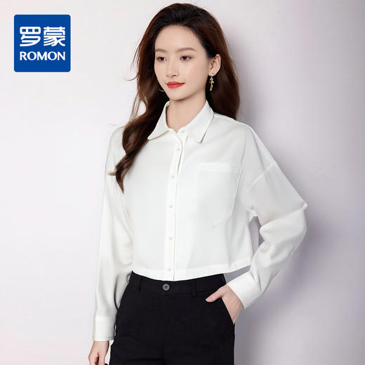 【抽绳半身设计】罗蒙夏季长袖衬衫女士时髦休闲百搭半截衬衣女上衣 商品图0
