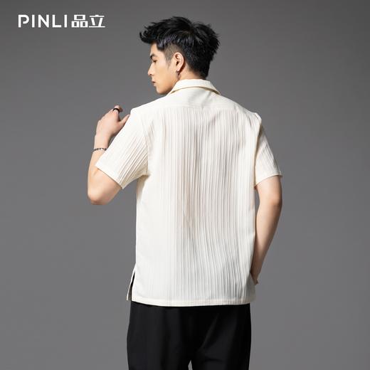 PINLI品立夏季新款国潮印花短袖衬衫男士休闲贴布绣宽松衬衣B252113059 商品图2