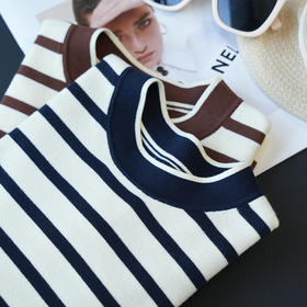 经典条纹！2025新款100棉亲肤超细棉圆领短袖T恤女上衣25春夏新款女！