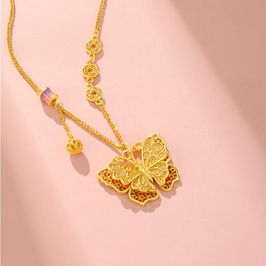 周大生玲珑花蝶蝴蝶项链女款纯银S925国潮珐琅锁骨链闺蜜生日礼物 商品图3