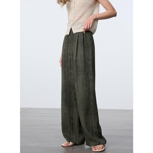 三彩2025夏季新款宽松松紧腰禅意休闲裤垂感显瘦阔腿裤长裤M 商品图1