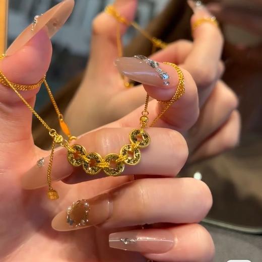 六鑫珠宝 碎冰冰五帝钱铜钱 五福通宝新中式锁骨链 商品图2