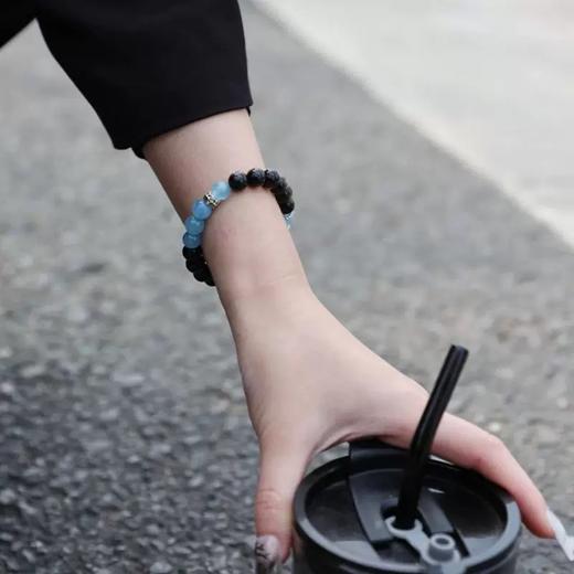 【敦煌海蓝秘境·海蓝宝黑曜石手串】黑曜石海蓝宝手串女  手链男转运珠平安水晶男生情侣小众黑曜石 商品图12