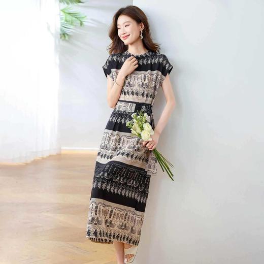 时尚气质复古休闲撞色，印花收腰显瘦好看连衣裙HR-BBL5013 商品图0