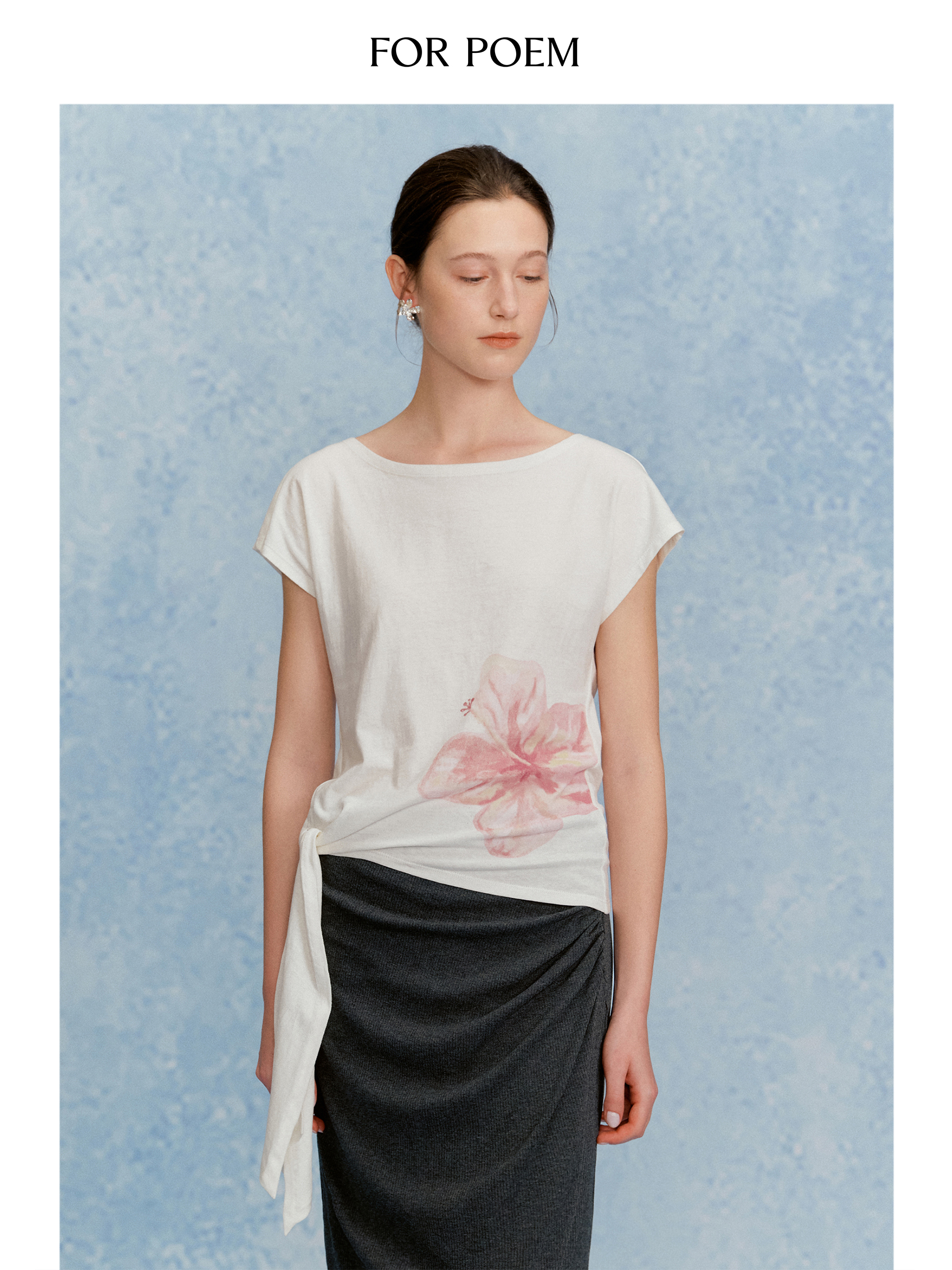 ForPoem 现货 25/SS原创设计亚麻棉休闲绑带短袖上衣T恤