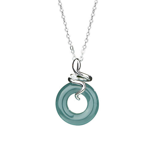 【母亲节礼物】六鑫珠宝 925纯银灵蛇平安扣翡翠吊坠 国潮复古新中式 商品图4