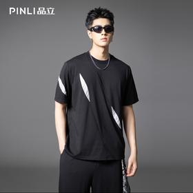 PINLI品立夏季新款潮牌撞色拼接短袖T恤简约宽松休闲男士体恤B252111071