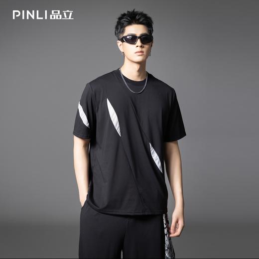 PINLI品立夏季新款潮牌撞色拼接短袖T恤简约宽松休闲男士体恤B252111071 商品图0