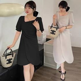 双十二福利！【诗铭洛可】W831 连衣裙韩版个性捻褶连衣裙大码夏季裙子
