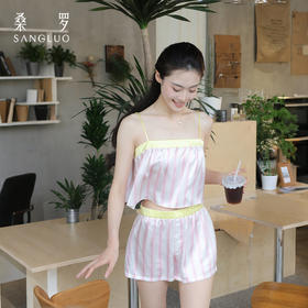 多巴胺』桑罗100%桑蚕丝悦动条纹真丝吊带套装可外穿2025年新款