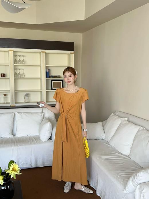 【GZ】无忧购法式圆领系带收腰显瘦小个子休闲短袖连衣裙1952（截单后3-5天发货) 商品图6