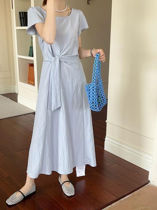 【GZ】无忧购法式圆领系带收腰显瘦小个子休闲短袖连衣裙1952（截单后3-5天发货) 商品图5