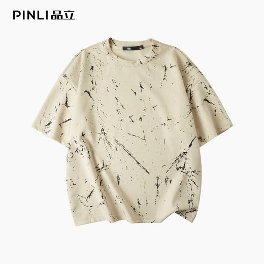 PINLI品立2025夏季新款宽松短袖T恤裂纹肌理烧花扎染印花男士上衣B252111065 商品图3