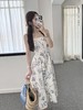 巴黎漫步｜沐光蓝卉 法式印花方领吊带连衣裙 天丝&苎麻混纺面料 米杏色 商品缩略图2