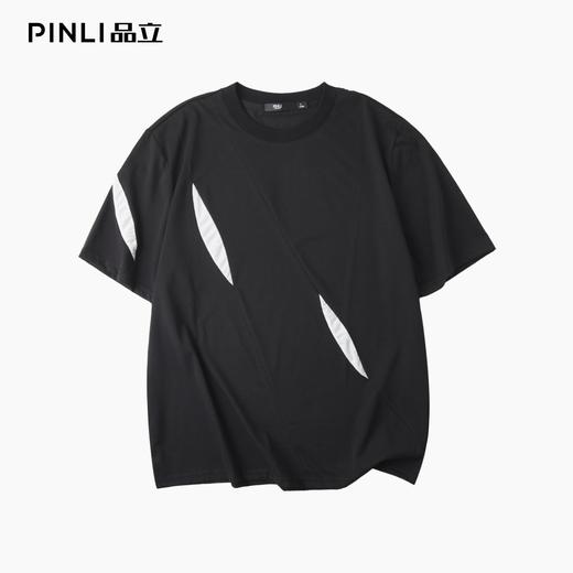 PINLI品立夏季新款潮牌撞色拼接短袖T恤简约宽松休闲男士体恤B252111071 商品图3