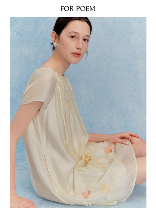 ForPoem 现货 25/SS原创设计花瓣醋酸双层立体花短款连衣裙 商品图2
