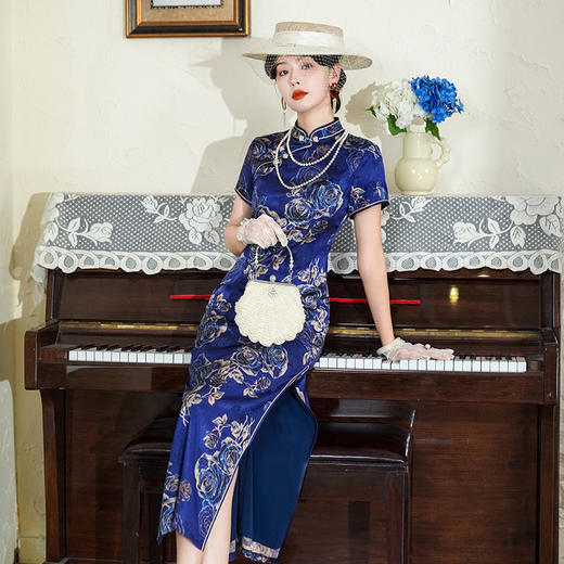 改良短袖长款桑蚕丝，中国风显瘦旗袍裙YY- 2611 商品图2