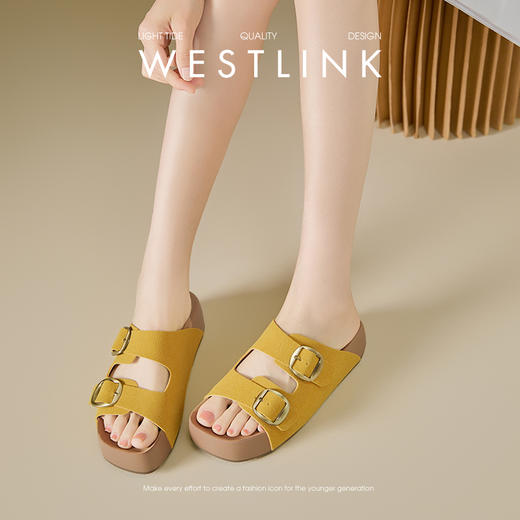 西遇厚底勃肯凉拖鞋女夏季外穿新款沙滩凉鞋软底增高一字拖鞋K1156798 商品图3