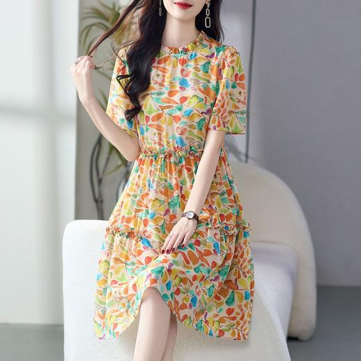 WWM-真丝裙子高级感69510 小个子木耳边裙子女夏桑蚕丝碎花印花连衣裙 商品图0
