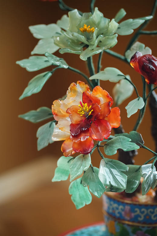 【已售】独角鹿西洋古董 中国出品传统花卉纹景泰蓝盆装饰「寿寿满堂迎福贵」珍宝像生盆景 商品图1