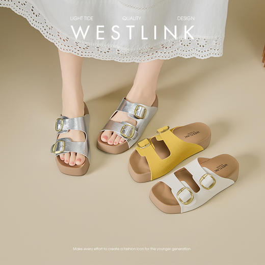 西遇厚底勃肯凉拖鞋女夏季外穿新款沙滩凉鞋软底增高一字拖鞋K1156798 商品图0