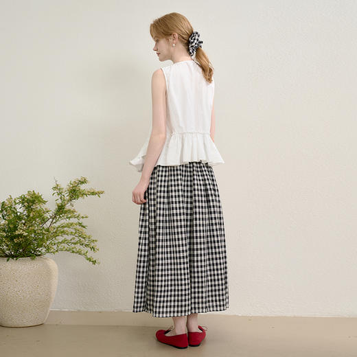 西遇拼接无袖上衣女夏季新款t恤荷叶边裙摆白色圆领衬衣K0051000 商品图4