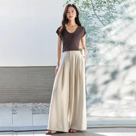 亚麻高腰直筒阔腿裤女夏季垂坠感拖地裤宽松慵懒休闲裤   TQ762