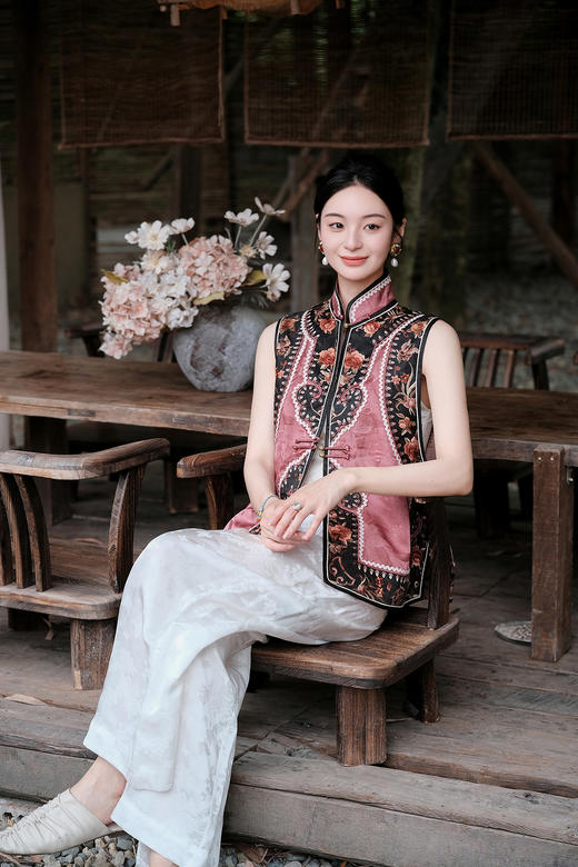 盛唐牡丹 |真丝提花阔腿裤珍珠白平腰版 (蝶恋花纹样） 商品图1