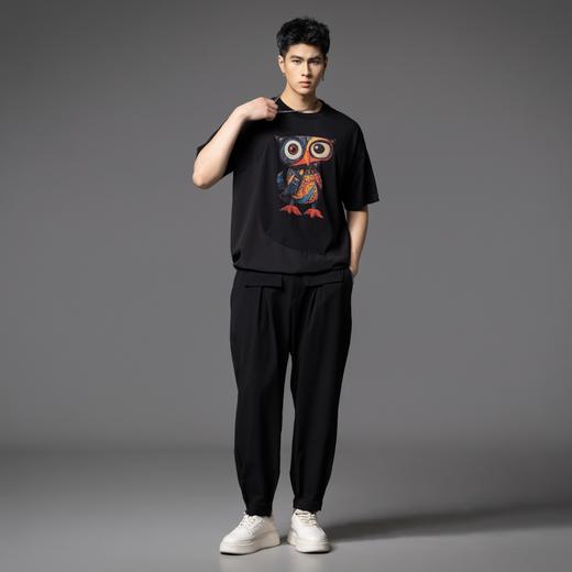 PINLI品立2025夏季新款潮牌宽松短袖T恤男士印花拼料休闲上衣体恤B252111079 商品图4