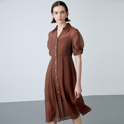 EITIE爱特爱夏季新款气质收腰网纱五分袖显瘦衬衫连衣裙7807543 商品图1