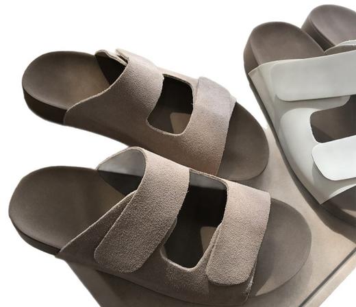 2025新款超软舒适的牛皮 一字搭扣平底凉拖凉鞋真皮勃肯拖鞋！ 商品图2