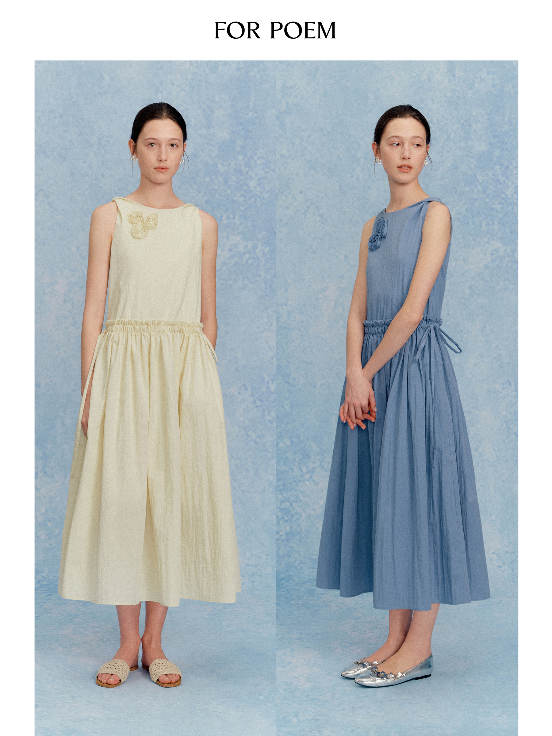 ForPoem 现货 25/SS原创设计纽结无袖手工花抽绳花边连衣长裙