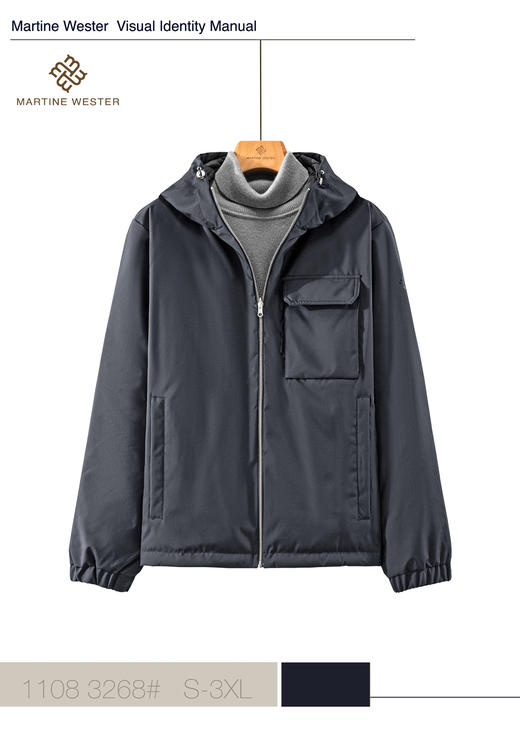 1108 3268男薄款立体胸袋两面穿连帽鹅绒服 商品图1