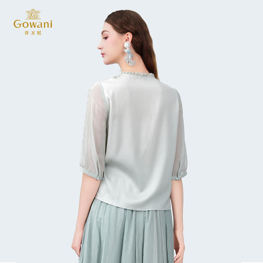 乔万尼夏季新品真丝优雅气质拼接上衣ED2C447 商品图4
