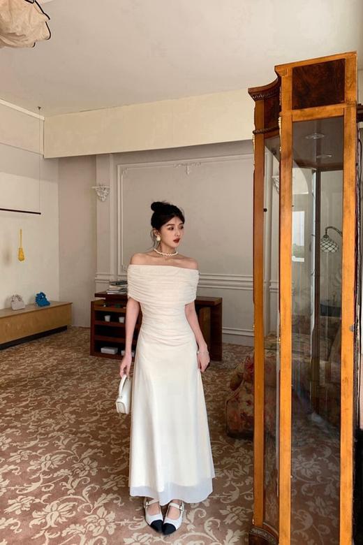 ELLA JADE 米色气质优雅一字肩连衣裙 20219 商品图3