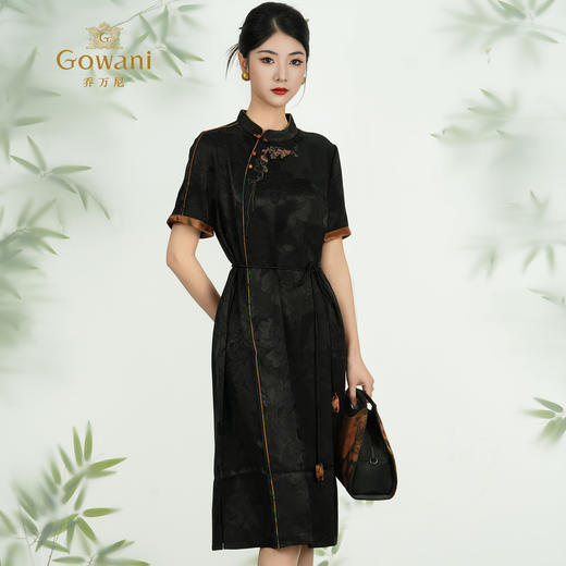 【香云纱】乔万尼新品撞色设计29mm新中式香云纱真丝收腰连衣裙ED2E497 商品图3